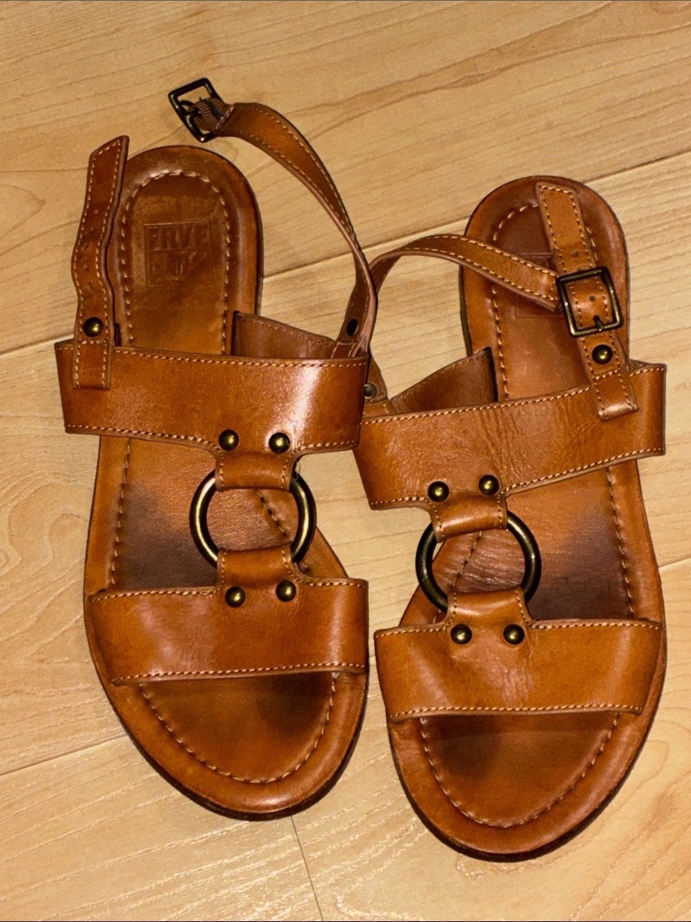 Frye Cognac Leather Ring-Detail Slingback Sandals Sz 7